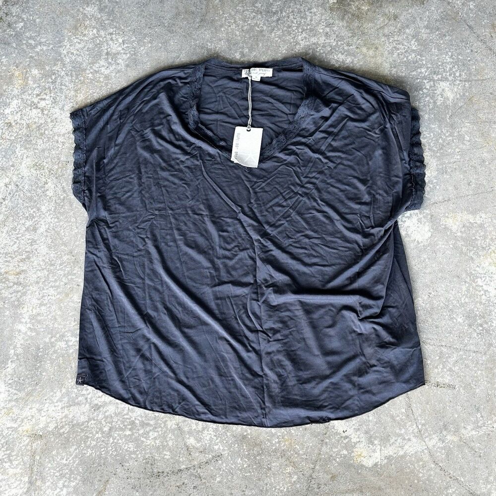 MSRP $125 Barefoot Dreams Luxe Milk Jersey V-neck Size XL Grey/Blue
